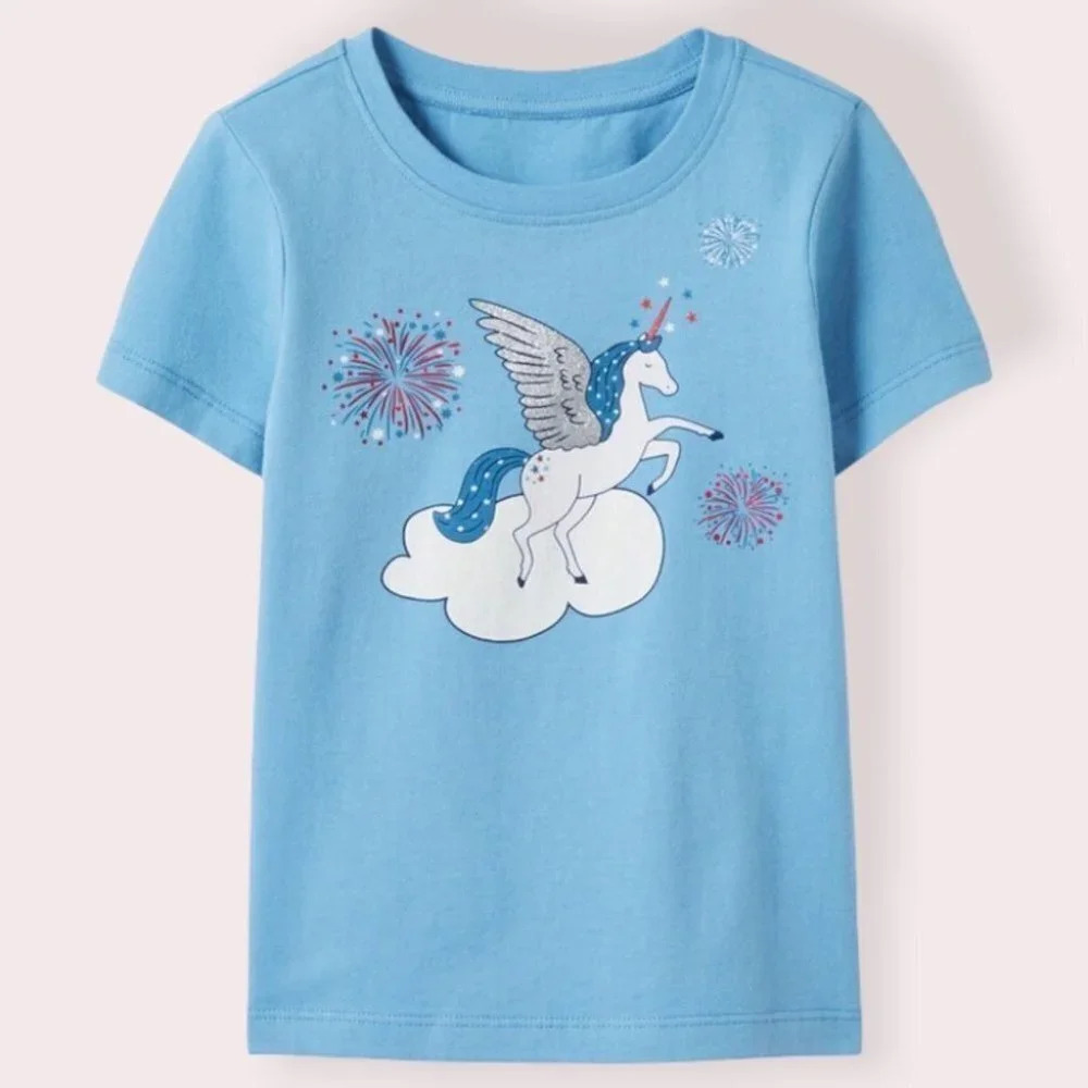 NWT Hanna Andersson shirt‎ blue short sleeve 4th of July unicorn 18-24 months